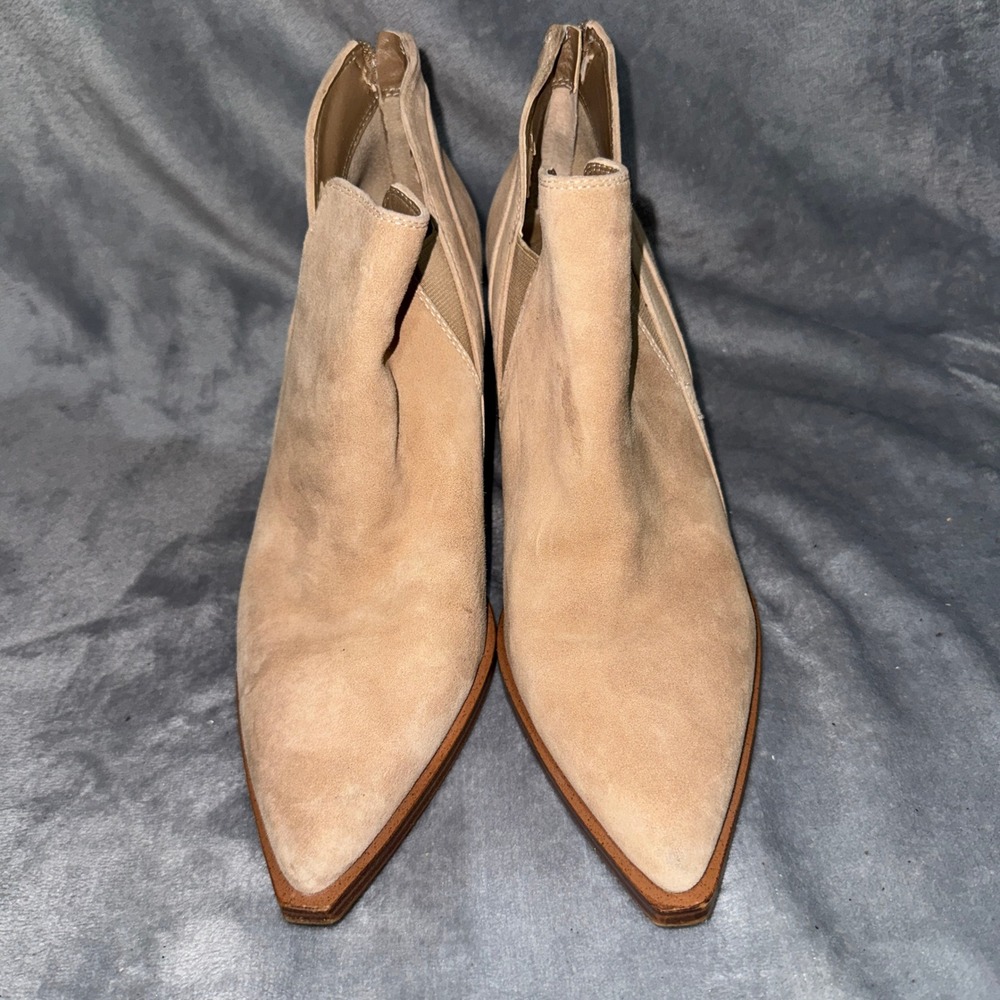 Vince Camuto Womens Pointed Toe Ankle Boots 9M Tan Suede Block Heel